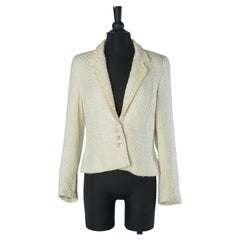 Off-white Tweed single breasted jacket with pearl button PIERRE CARDIN