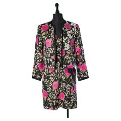 Silk jacket and dress ensemble with flower print on Circa 1960's