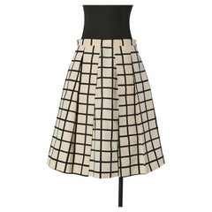 Black and white silk pleated skirt with check pattern PRADA