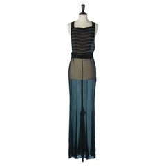Black see-through backless silk chiffon evening dress with beadwork MICHEL KLEIN