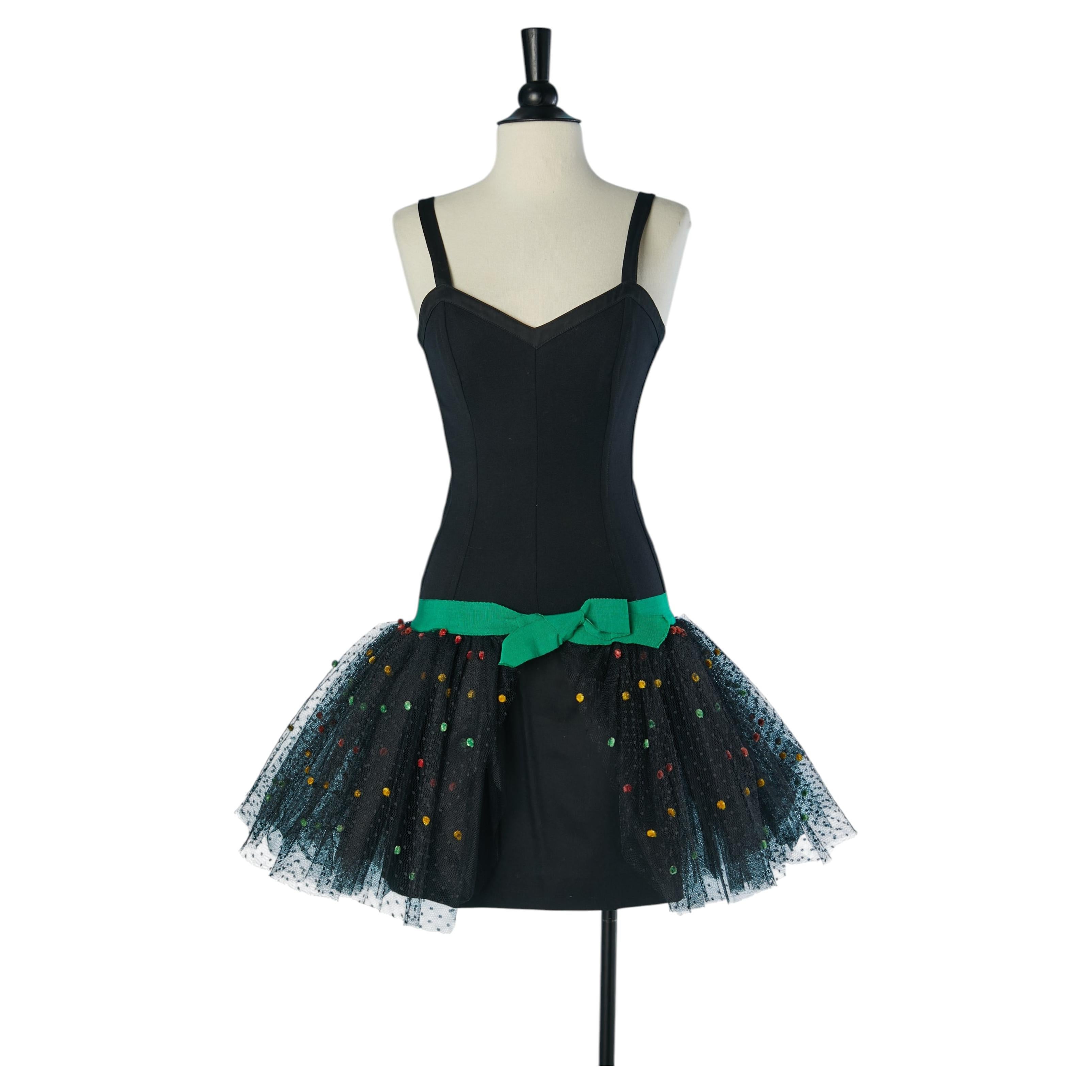 Black cocktail dress with plumetis tulle and bow YVES SAINT LAURENT VARIATION For Sale