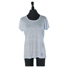 Hellblaues, durchscheinendes T-Shirt aus Leinenjersey von BURBERRY BRIT