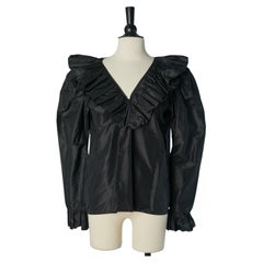 Black silk taffetas blouse with ruffle SAINT LAURENT RIVE GAUCHE