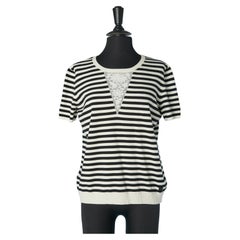 Striped tee-shirt with lace inset on the front CHANEL