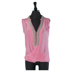 Pink sleeveless top with grey passementerie BALENCIAGA
