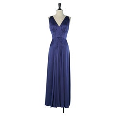 Night blue silk evening dress ROCHAS