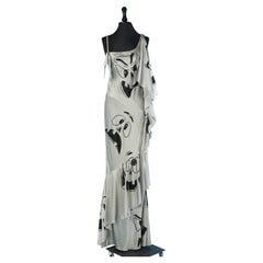 Grey asymmetrical evening dress with cartoon print on MOSCHINO COUTURE