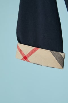 Navy blue T-shirt with check cotton sleeve edge BURBERRY BRIT