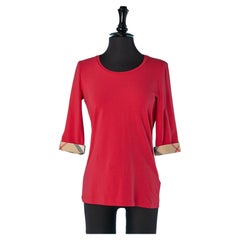 Raspberry pink jersey tee-shirt with check sleeve bottom BURBERRY BRIT