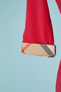 Raspberry pink jersey tee-shirt with check sleeve bottom BURBERRY BRIT