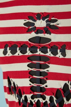 Red and white striped tee-shirt with anchor pattern on the front GAULTIER JEANS