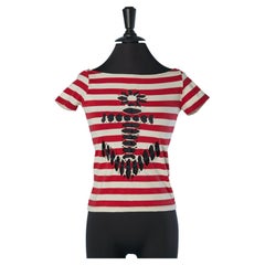 Red and white striped tee-shirt with anchor pattern on the front GAULTIER JEANS
