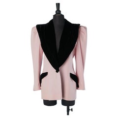 Pink wool jacket with velvet collar and pocket flap DIAMANT NOIR by C. Petin