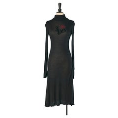 Schwarzes Jerseykleid mit Strasssteinchen auf der Vorderseite – GAULTIER JEANS
