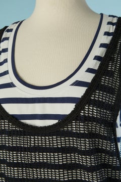 Gestreiftes, schwarz-gestreiftes Tanktop aus Netzstoff in Doppelschicht von JEAN-PAUL GAULTIER SOLEIL