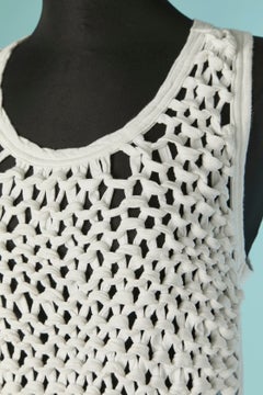 White knitted cotton jersey tank top with fringes on the front GAULTIER JEANS