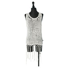 White knitted cotton jersey tank top with fringes on the front GAULTIER JEANS