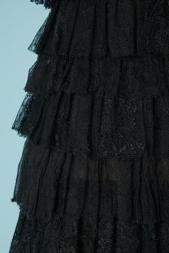 Black ruffled silk tulle and lace cocktail dress LANVIN by Alber Elbaz FW 2004
