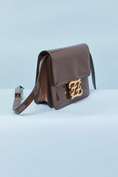 Chocolate brown patent leather shoulder bag FENDI