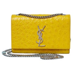 Yellow leather bag with silver metal chain YVES SAINT LAURENT