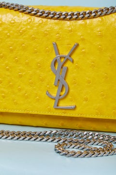 Yellow leather bag with silver metal chain YVES SAINT LAURENT