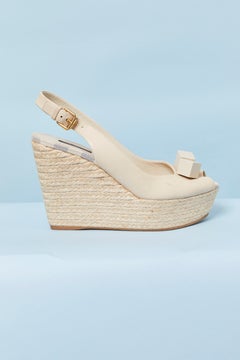 Beige leather plateforme sandal with cord heels LOUIS VUITTON