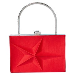 Red satin top silver metal handle bag with star THIERRY MUGLER