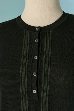 Black wool top with green stripes on the front ALAIA