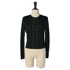 Black wool top with green stripes on the front ALAIA