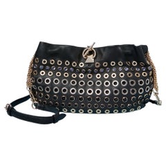 Schwarze Ledertasche mit Strasssteinen und Ösen von SONIA RYKIEL