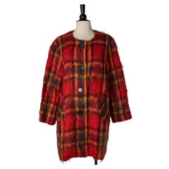 Red mohair short coat with Tartan pattern YVES SAINT LAURENT VARIATION