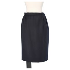 Navy blue wool pencil skirt SAINT LAURENT Rive Gauche