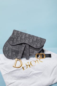 Mini-pochette « Saddle » en toile grise CHRISTIAN DIOR