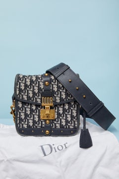Leather and cotton monogram shoulder bag CHRISTIAN DIOR