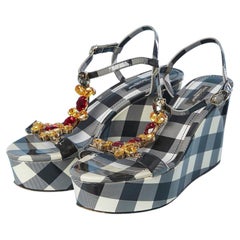 Plateforme sandal with Vichy pattern and rhinestone DOLCE & GABBANA