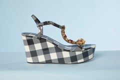 Plateforme sandal with Vichy pattern and rhinestone DOLCE & GABBANA