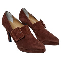 Brown suede pump with buckle YVES SAINT LAURENT