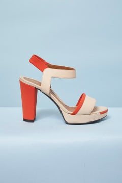 Beige and orange leather sandals FENDI