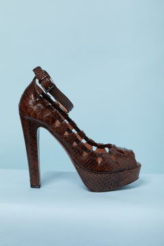 Brown open-toe leather plateforme sandals ALAIA