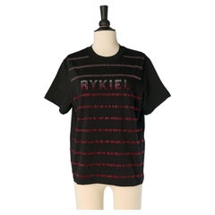Black cotton T-shirt with rhinestone stripes SONIA RYKIEL
