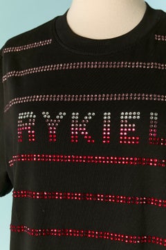 Maglietta nera in cotone con strisce di strass SONIA RYKIEL