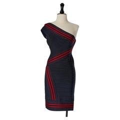 One shoulder bandage striped dress HERVE LEGER