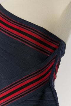 One shoulder bandage striped dress HERVE LEGER