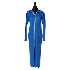 Blue pleated coat and dress ensemble ISSEY MIYAKE