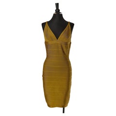 Kaki rayon bandage dress HERVE LEGER