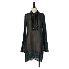 Black see-through cotton tunique with beadwork ROBERTO CAVALLI