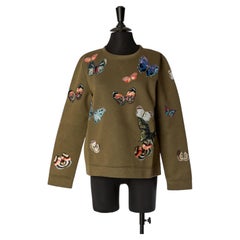 Kaki sweat-shirt with butterfly appliqué VALENTINO