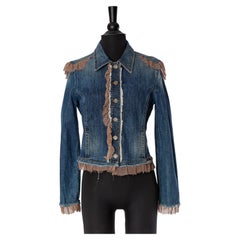Denim jacket with ruffled and rhinestone embellishment GALLIANO