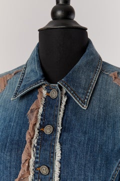 Denim jacket with ruffled and rhinestone embellishment GALLIANO