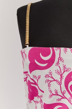White and pink printed cocktail dress with chain shoulder strap VERSUS